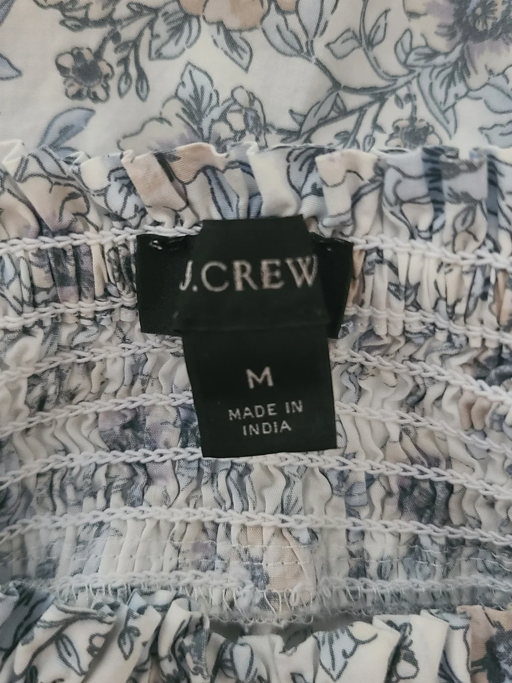 J Crew M Floral Vines Cotton Poplin Smocked Neck Cuffed Puff Sleeves Shift Dress